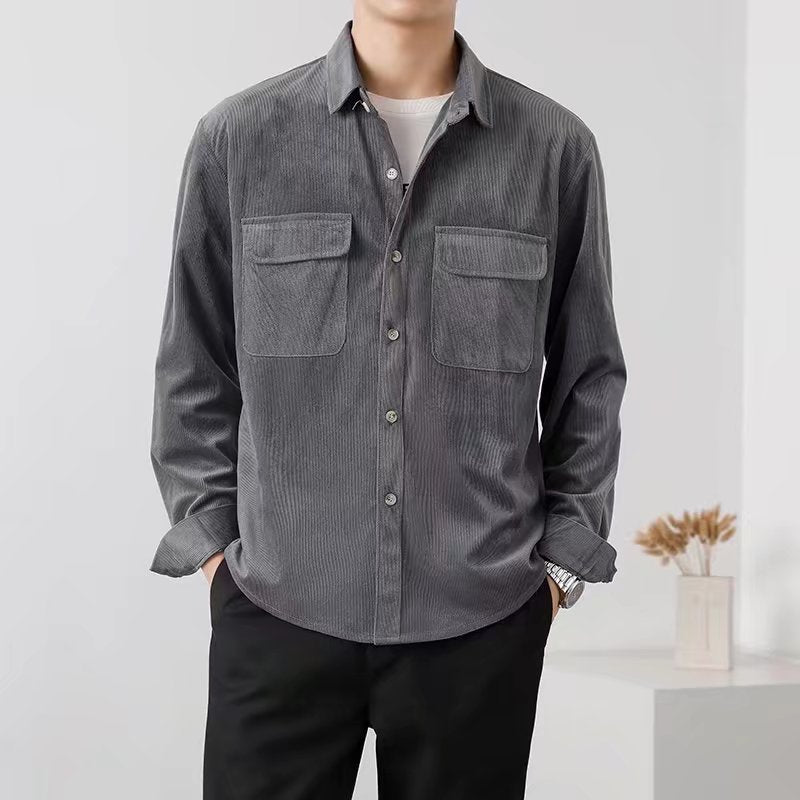 Men’s Corduroy Shirt – Button-Down – Chest Flap Pockets – Long Sleeve – Casual Fit
