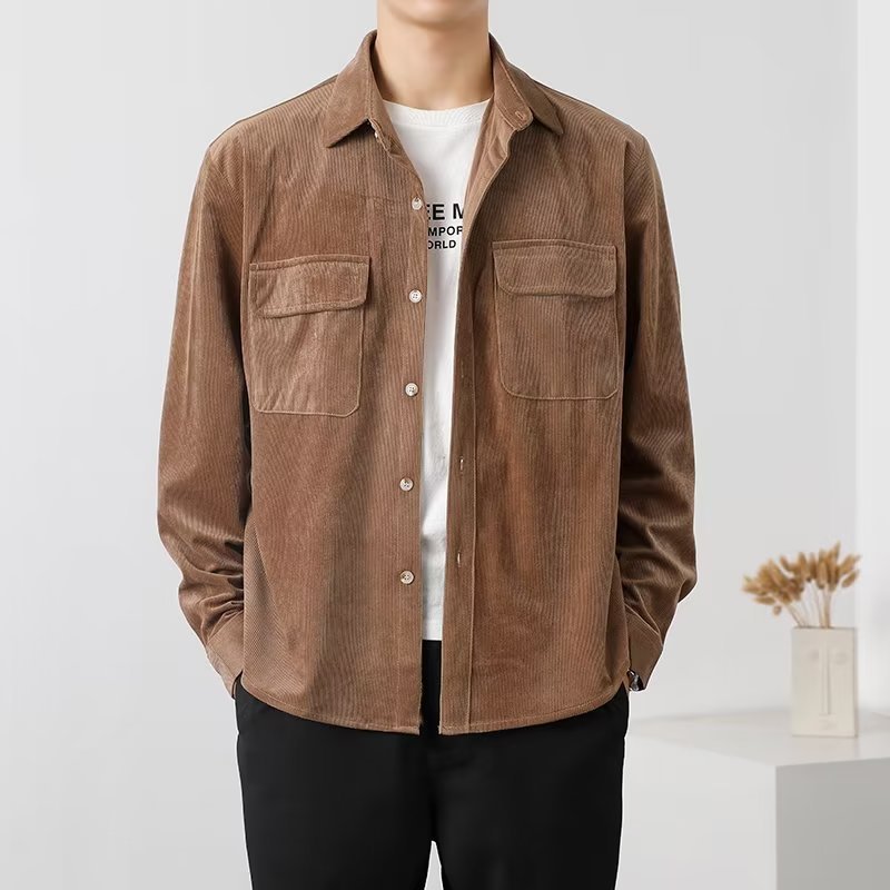 Men’s Corduroy Shirt – Button-Down – Chest Flap Pockets – Long Sleeve – Casual Fit