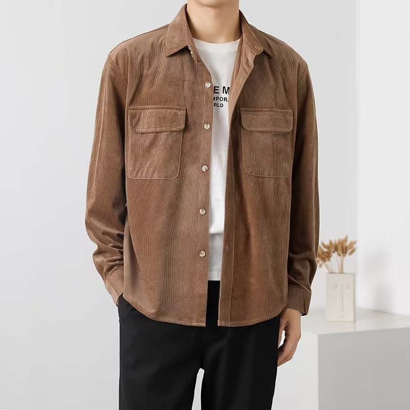 Men’s Corduroy Shirt – Button-Down – Chest Flap Pockets – Long Sleeve – Casual Fit