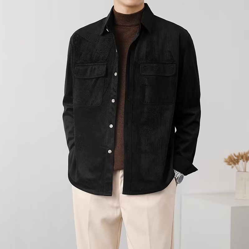 Men’s Corduroy Shirt – Button-Down – Chest Flap Pockets – Long Sleeve – Casual Fit