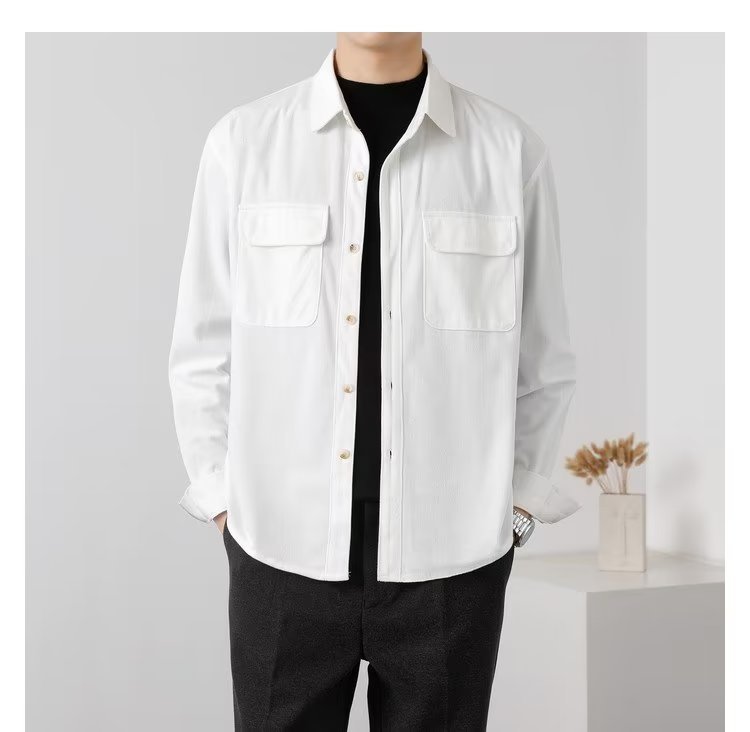 Men’s Corduroy Shirt – Button-Down – Chest Flap Pockets – Long Sleeve – Casual Fit