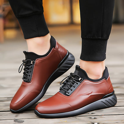 Men’s Casual Sneakers - Leather Upper - Lace-Up - Cushioned Collar - Durable Sole