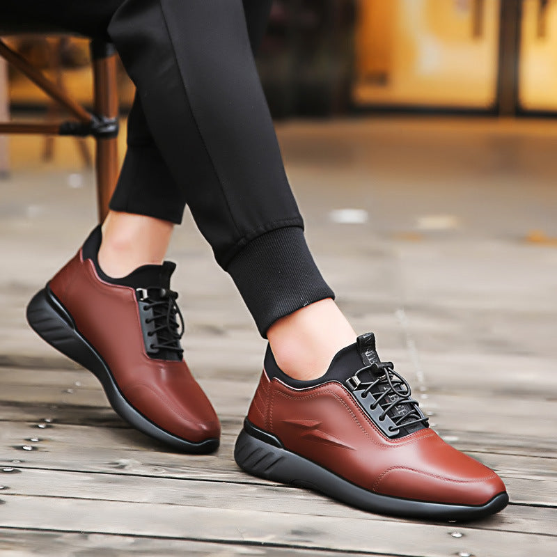 Men’s Casual Sneakers - Leather Upper - Lace-Up - Cushioned Collar - Durable Sole
