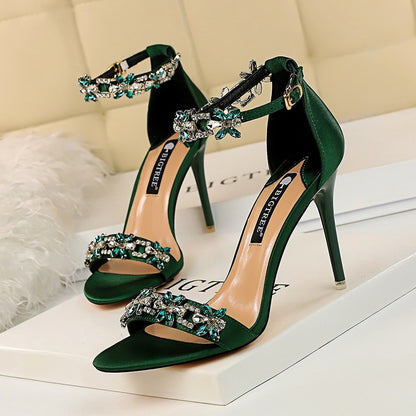 Women’s High Heel Sandals – Stiletto – Open Toe – Jewel Embellished – Ankle Strap