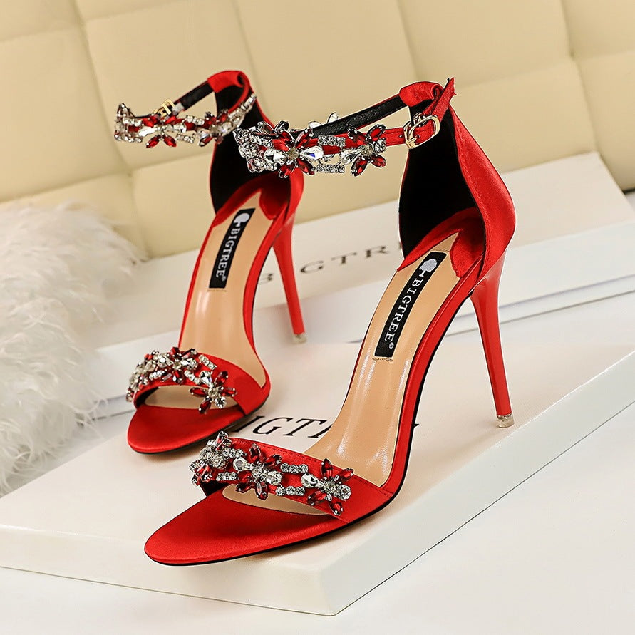 Women’s High Heel Sandals – Stiletto – Open Toe – Jewel Embellished – Ankle Strap