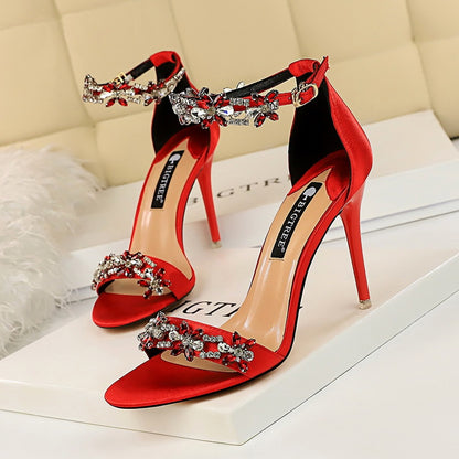 Women’s High Heel Sandals – Stiletto – Open Toe – Jewel Embellished – Ankle Strap