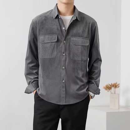 Men’s Corduroy Shirt – Button-Down – Chest Flap Pockets – Long Sleeve – Casual Fit
