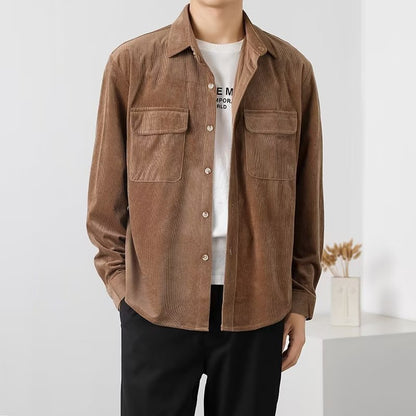 Men’s Corduroy Shirt – Button-Down – Chest Flap Pockets – Long Sleeve – Casual Fit