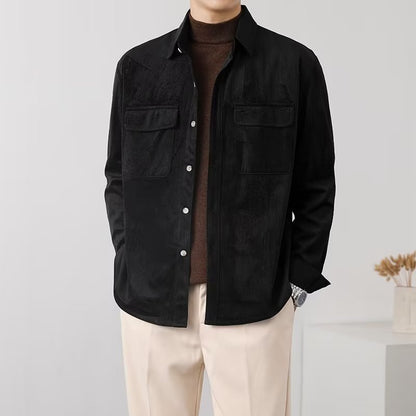 Men’s Corduroy Shirt – Button-Down – Chest Flap Pockets – Long Sleeve – Casual Fit